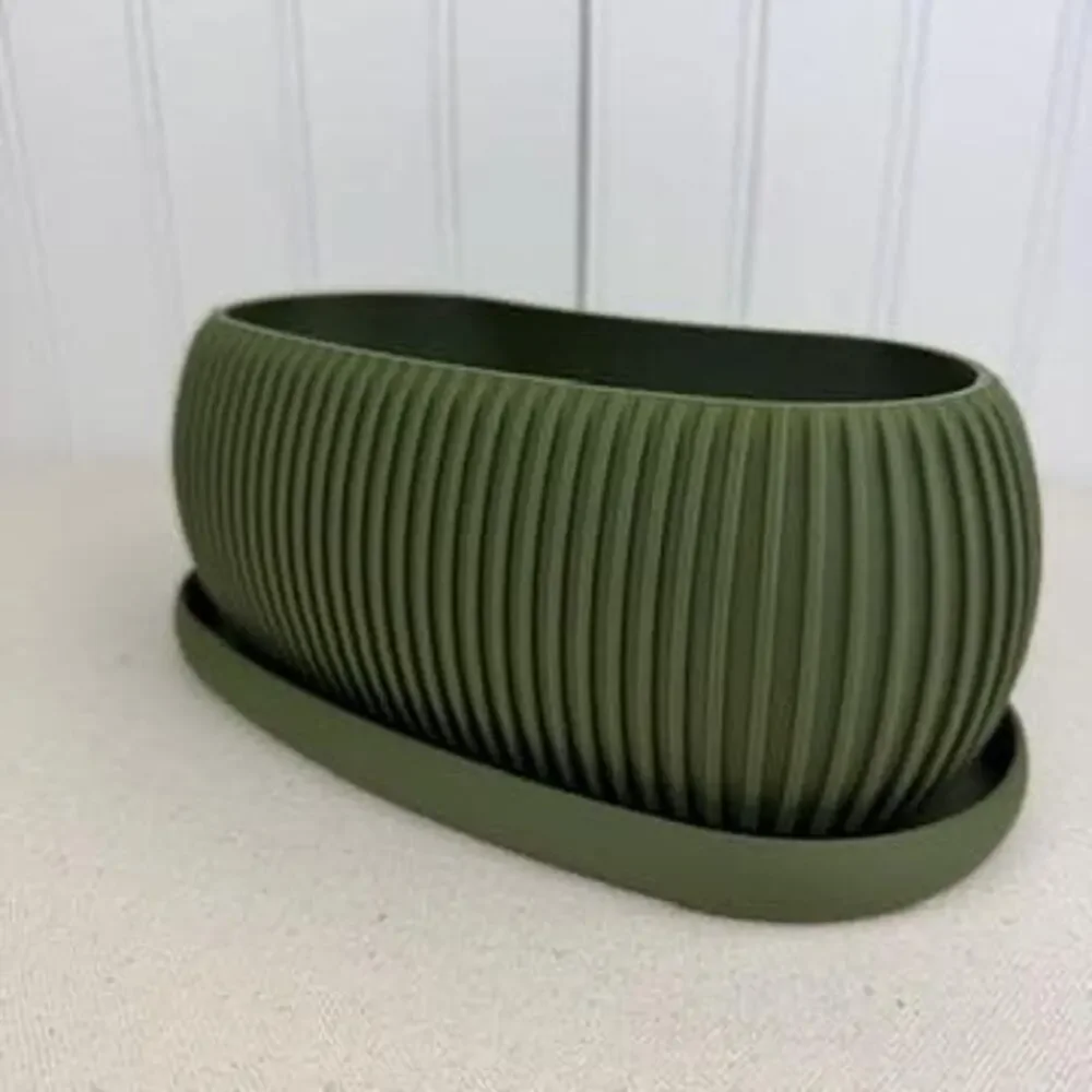 Terra Planter, Indoor Planter with Drainage Tray, Tabletop Planter, Ridged